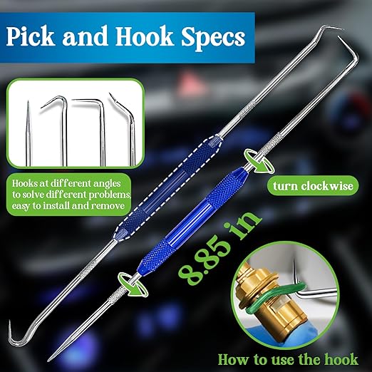 595 Pcs Automotive AC O Rings Kit, SAE and Metric Air Conditioning Orings Assortment Set for Car A/C Compressor and Professional Plumbing Faucet Seal Repair with 4 Pick & Hook (Green)