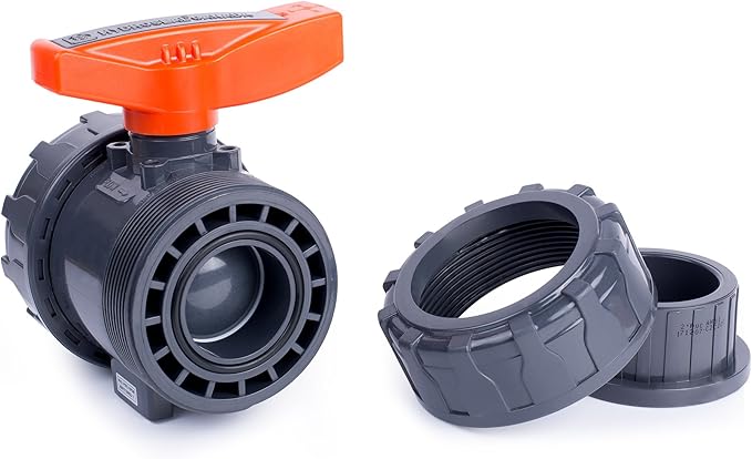 HYDROSEAL Kaplan 2’’ PVC True Union Ball Valve with Full Port, ASTM F1970, EPDM O-Rings and Reversible PTFE Seats, Rated at 200 PSI @73F, Gray, 2 inch Socket (2 inch)