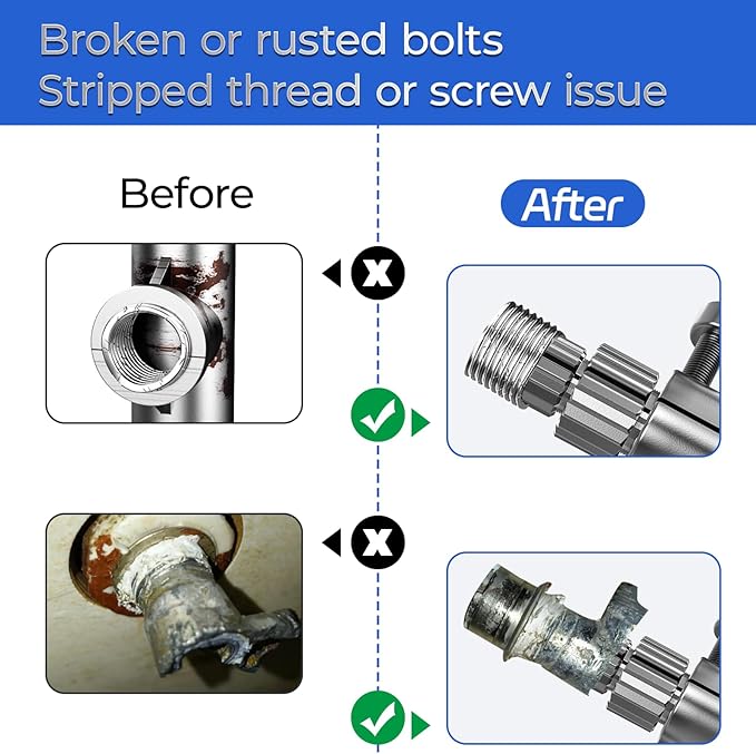Broken Pipe Extractor Tool, Heavy-Duty Faucet & Valve Removal Set for 1/2" –1" Pipes, Stripped Screw and Rusted Bolt Extractor Kit, Silver