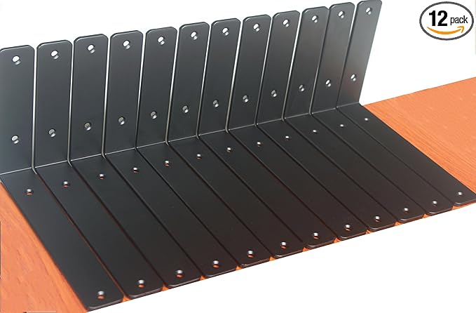 12 Pack - L 9" x H 6" x W1.5, 5mm Thick Black L Shelf Bracket, Iron Shelf Brackets, Metal Shelf Brackets, Floating Shelf, Shelf Supports with Screws
