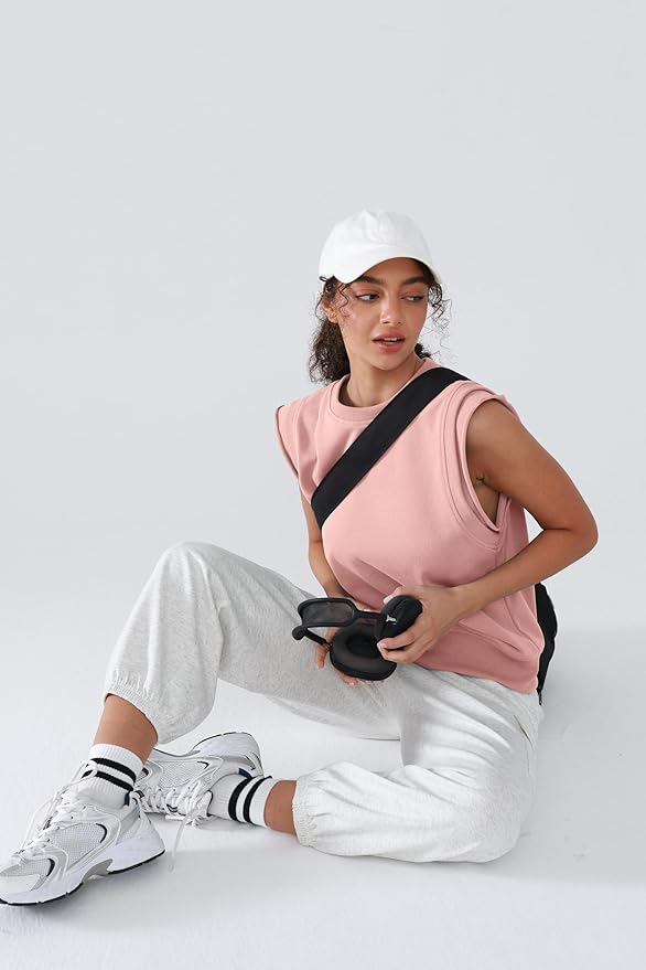 Workout Tank Tops Woman Crew Neck Athletic Tops Cotton Sweatshirt Loose Fit Muscle Tanks Runnning Gym Sports Shirt