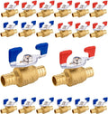 20PCS Foskan 3/4" PEX Crimp Ball Valve, Brass Full Port Shut-off Valve with Blue/Red Butterfly Handle for Portable Water Poject