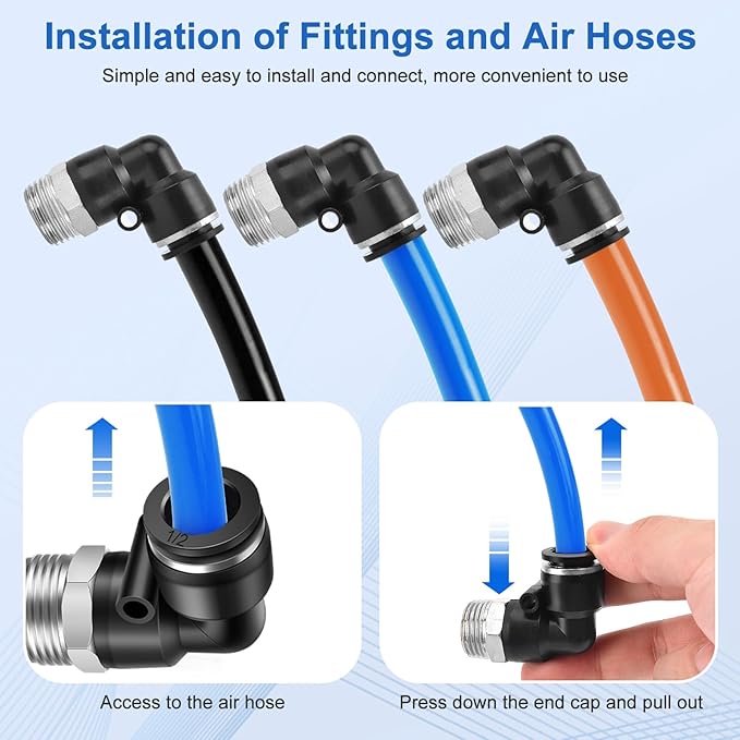 12 Pcs Push to Connect Fittings 1/2 Inch Tube OD x 1/2 Inch NPT Thread Pneumatic Male Straight and Elbow Quick Connect Air line fittings