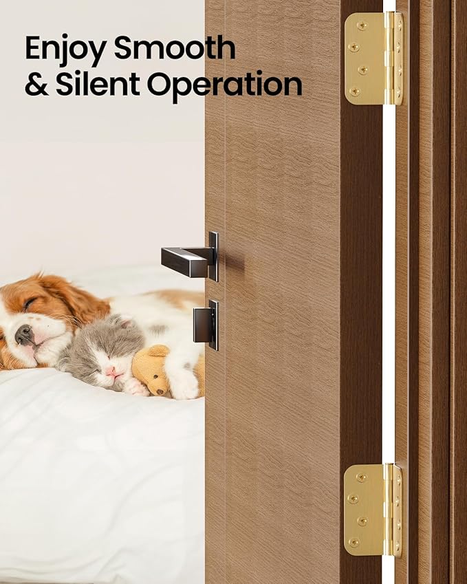 4" X 4" Satin Brass Door Hinges – 24 Pack Gold Door Hinges with 5/8" Radius, Rounded Interior Heavy Duty 4 Inch Exterior & Front Door Hinge for Residential Use