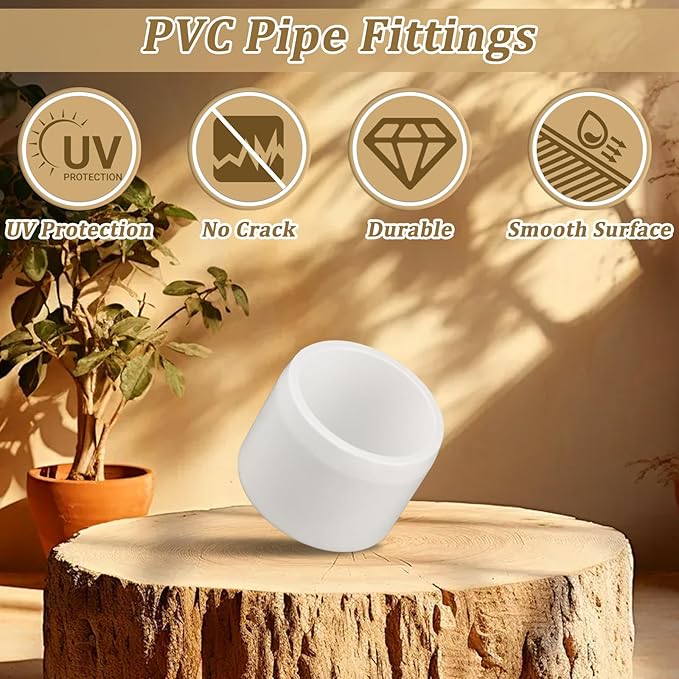 12-Pack 3/4" PVC Fittings End Cap, Furniture Grade PVC Pipe Fittings 3/4 Inch End Cap, UV Resistant, Fits SCH40 Pipe DIY Garden Shelves, Greenhouse, Shed and Outdoor Structures
