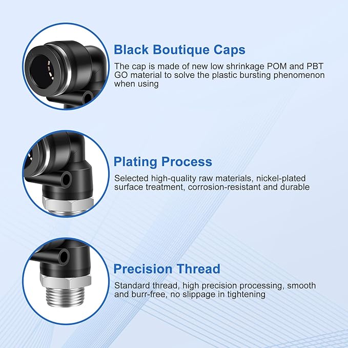 10 Pcs Push to Connect Fittings 1/2 Inch Tube OD x 3/8 Inch NPT Thread Pneumatic Male Elbow Quick Connect Air line fittings