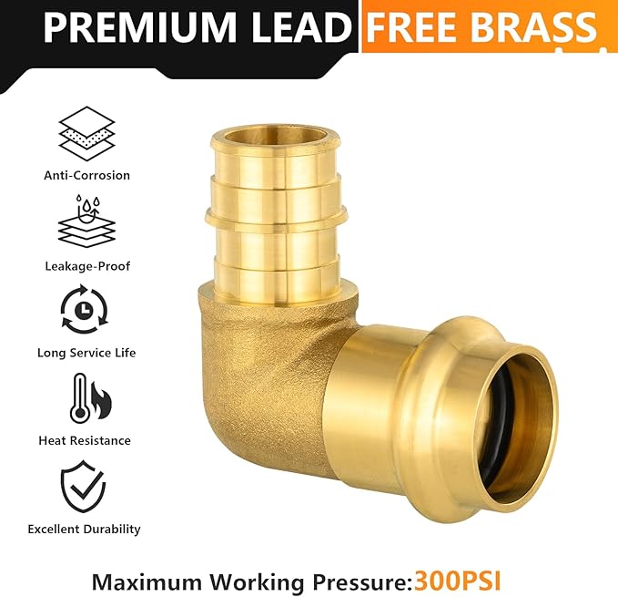 2-Pack HeSun Copper Press Fitting Elbow, 1" PRESS X 3/4" PEX-A F1960 Expansion Elbow, LF Brass