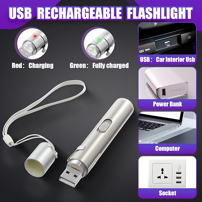 AC Leak Detector Kit AC UV Oil Dye Leak Detection Includes 365nm LED Flashlight USB Rechargeable and UV Protective Glasses with Box for Car Refrigerant Detector Tool