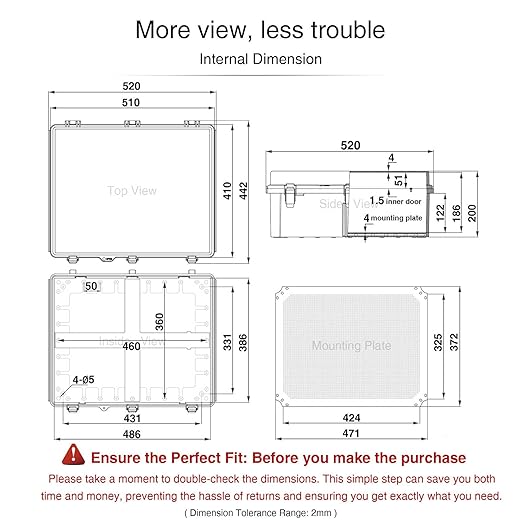 QILIPSU Waterproof Junction Box IP67 Outdoor Plastic Electrical Project Enclosure Weatherproof with Inner Door, Mounting Plate, Wall Brackets, Hinged Clear Cover 20"x16.1"x7.9" CC-D