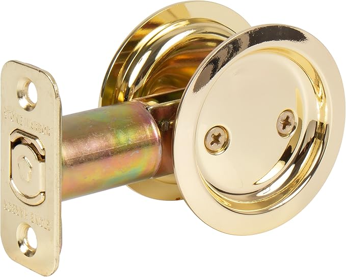 Stone Harbor Hardware Round Pocket Door Lock, Passage Function, 2-3/4" Backset, Polished Brass