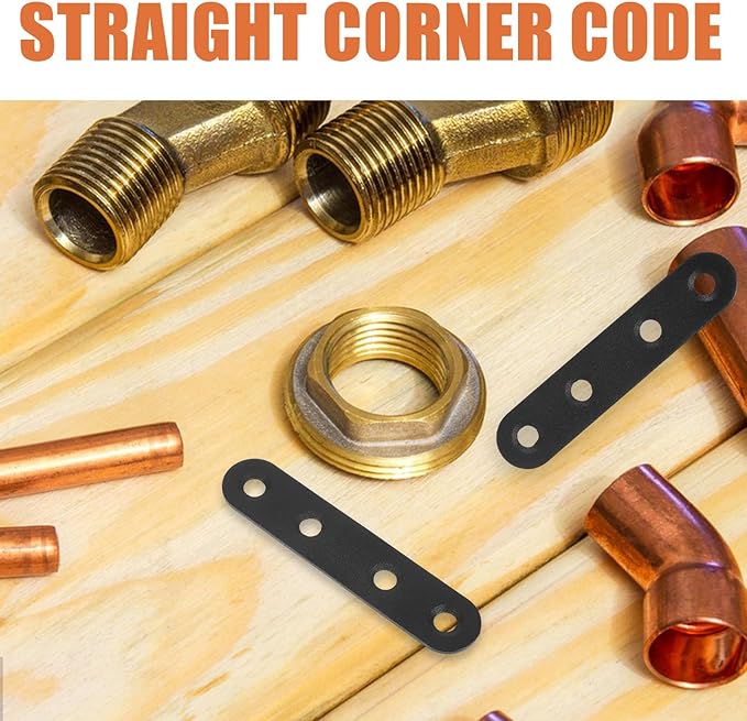 12 Pcs Stainless Steel Straight Bracket Supports Black Flat Metal Mending Repair Plates for Shelf Furniture Fixing and Wood Shelf Reinforcement