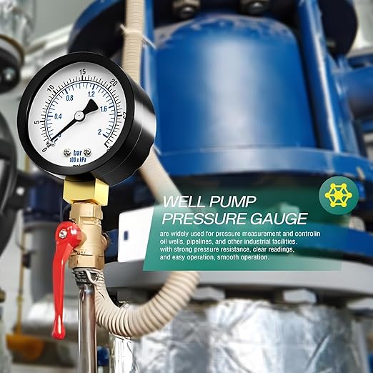0-30PSI Well Pump Pressure Gauge 2" Dial Size, 1/8" NPT Lower Mount, 3-2-3% Accuracy, for Tube, Water Pump, Gas, Liquid, Pressure Test