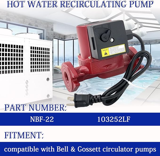 103252LF Hot Water Circulator Pump, 115V 1/25 HP 1" NPT - Compatible with Bell & Gossett NBF-22 Recirculating Pump