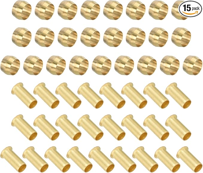 PATIKIL 5/16" Tube ID Compression Assortment Kit, 15 Set Brass Compression Sleeve Ferrule & Insert for Water Oil Air Pipe