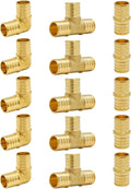 SUNGATOR 15-Pack 1 Inch PEX Fittings, 5 Each Elbow Tee Coupling, No Lead Brass, Pex Fittings 1 Inch Assortment, UPC, NSF Certified
