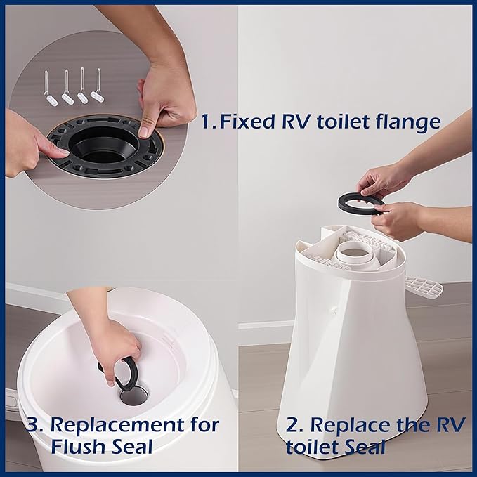 RV Toilet Seal and 3 Inch Floor Flange Kit for Dometic 300 310 320 Series, Replaces 385345892 385311652 385311658, RV Toilet Base and Flush Gasket Set with Hardware