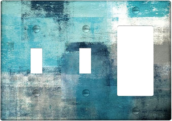 Turquoise Grey Light Switch Cover 3 Gang Decora/Toggle Decorative Wall Switch Plates Abstract Art Wallplates Outlets Cover for Kitchen Bedroom Decor