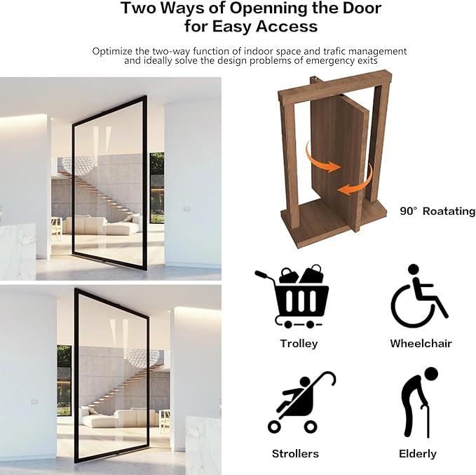 90°Rotation Invisible Pivot Hinge,154LBS Load-Bearing Heavy Duty Hardware for Bookcase, Murphy Door Glass Door, 2 Sides Opening Revisable Door Hardware(Door not Included