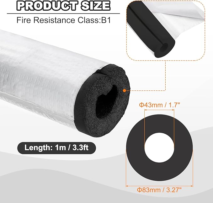 PATIKIL Pipe Insulation Foam Tube, 3.3FT Length Self Adhesive Pipe Freeze Protection Wrap with Aluminum Foil 1.7"(43MM) ID x 2cm Thickness for Outdoor Winter Irrigation