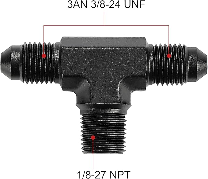 EVIL ENERGY 3AN Tee Male Flare to 1/8 NPT on Side Branch T Fitting Adapter Aluminum Black