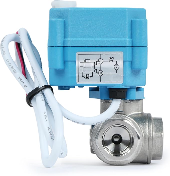 U.S. Solid 3/8" 3 Way Stainless Steel Motorized Ball Valve L Type AC/DC9-24V, Water Shutoff Valve with Manual Function, Standard Port