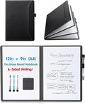 CoBak 6 Sides Portable White Board 12x9 inch (A4) - Notebook Design Dry Erase Small Board with Pocket and 3 Markers, Anti-Ghosting Surface for Office, School, Homeschool with Gift Box (Black)
