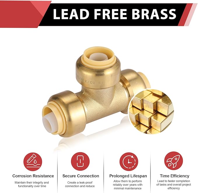 10 Pieces EFIELD 3/4 Inch Tee Push-Fit Fitting to Connect Pex, Copper, CPVC with a Disconnect Clip,(PF083)