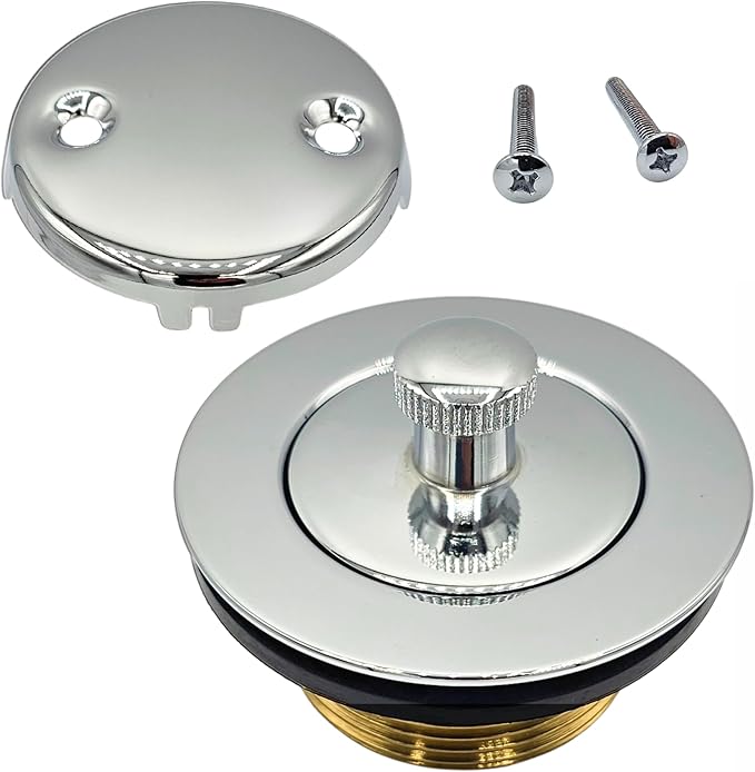Chrome Bathtub Drain Kit, Lift and Turn - Polished Chrome Tub Drain and Overflow Drain Cover, Plug and Kit for Universal Fit 1-3/8" and 1-1/2" Drains