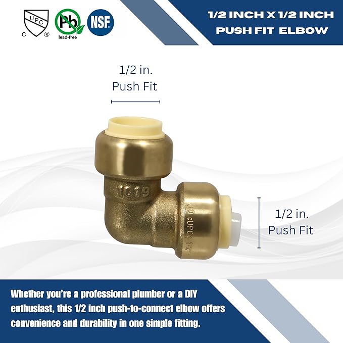 XFITTING Push to Connect 1/2 inch Elbow, Push Fit Elbow, 10 Pieces