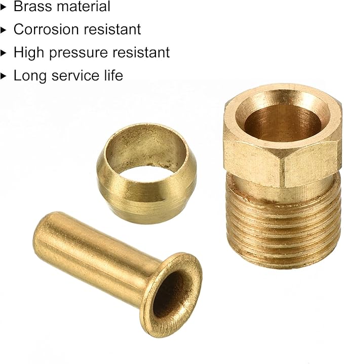 PATIKIL 4mm ID 6mm OD Tube Brass Compression Assortment Kit 1 Set, Sleeve Ferrule & Insert & Nut