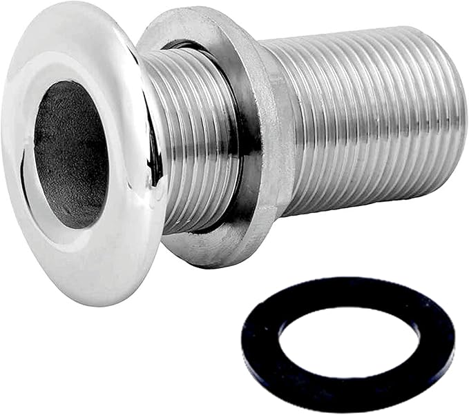 1Pack Stainless Steel 316 Straight Thru Hull Fitting Drain Thread Hose Barb Scupper Hose with Nut，Marine Bilge Pump Drain Vent Aerator Hose Yacht Water Outlet Port