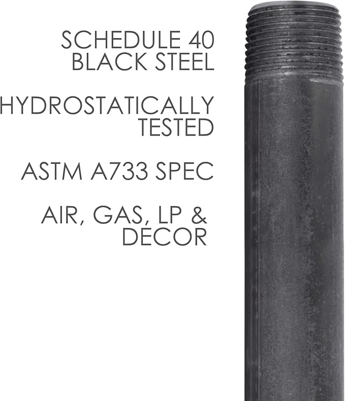PIPE DECOR 1" x 8" Black Steel Plumbing Pipe, 6-Pack, Pre Cut Connector, Industrial Steel Grey Fits Standard One Inch Threaded Black Malleable Iron Fittings, Build Vintage DIY Furniture