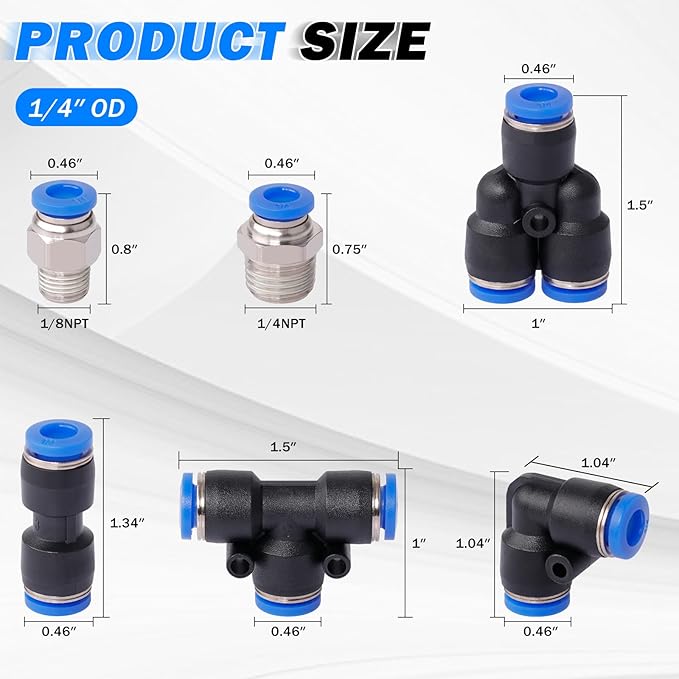 1/4" Air Line Tubing Kit,100 FT(30m)1/4 Inch DOT Air Line SAE j844 PA Nylon Air Hose Quick Connect Fittings with Cutter and Teflon Tape,1/4" Air Hose Kit for Pneumatic System Or Fluid Transfer(27 PCS)