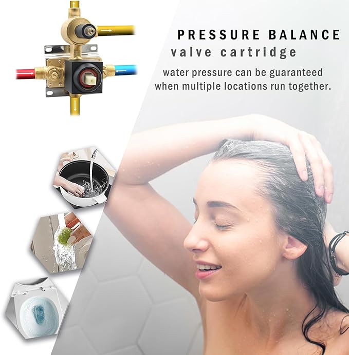 Matte Black Concealed 3 Way Outlet Function Shower Diverter Valve Brass Flow Control Mixer Mixing Rough-In Shower Valve Kit