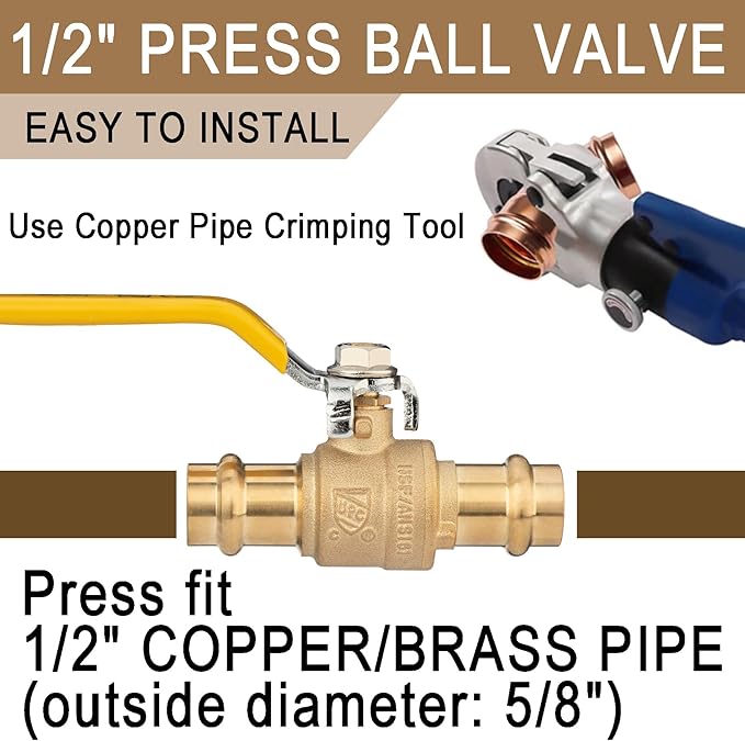 [10 Pieces] Lingmfg 1/2" Press Ball Valve Propress Shut Off Valve For 1/2" Copper/Brass Tubing LING-BV1-1/2PS-10