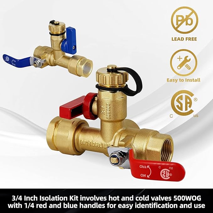 VAV 3/4-Inch IPS Isolator Tankless Water Heater Service Valve Kit, with Pressure Relief Valve, CSA LISTED, Clean Brass & NPT Thread