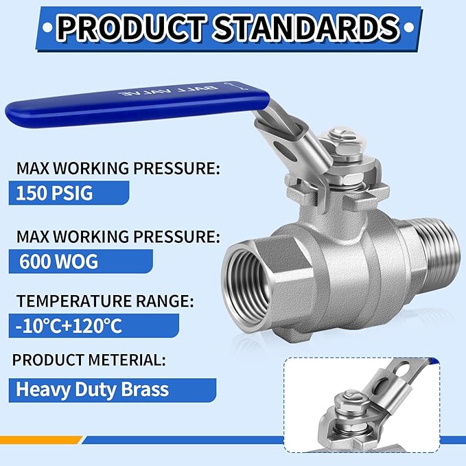 Boltigen 1/2 inch Full Port Ball Valve with Female to Male NPT Thread, 2Pack Heavy Duty Stainless Steel Shut Off Valves with Locking Device & Long Handle, 1000 PSI WOG Water Control Valve Fitting