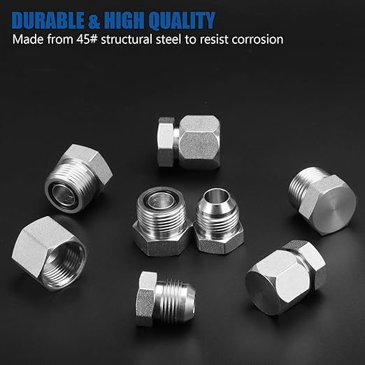XJX 144-Piece JIC and ORFS Cap and Plug Kit, Hydraulic Hose Caps and Plugs Kit 45# Steel Pipe Fitting Set with Precision Threads