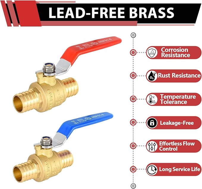 50-Pack EFIELD 1-Inch Pex Crimp Full Port Shut-off Brass Ball Valve for Hot and Cold Water, Potable Water,(VALVE256-50PCS)