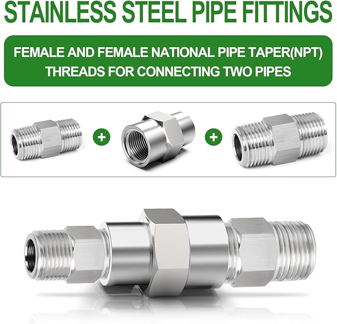 TAISHER 2PCS Forging of 316L Stainless Steel Pipe Fitting, Reducer Coupling, 3/8" NPT Female x 1/4" NPT Female, Reducing Pipe Adapter Fitting