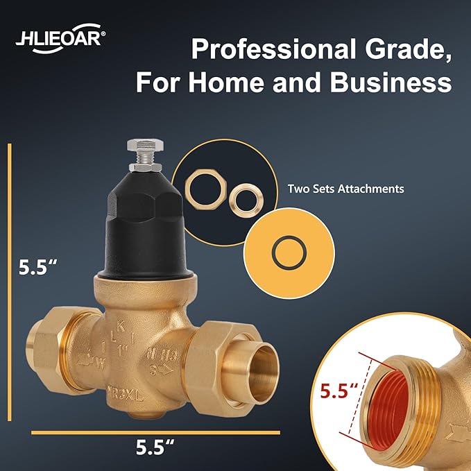 1" NR3XLDU Water Pressure Reducing Valve, Double Union FNPT Connection, for Home & Commercial Use