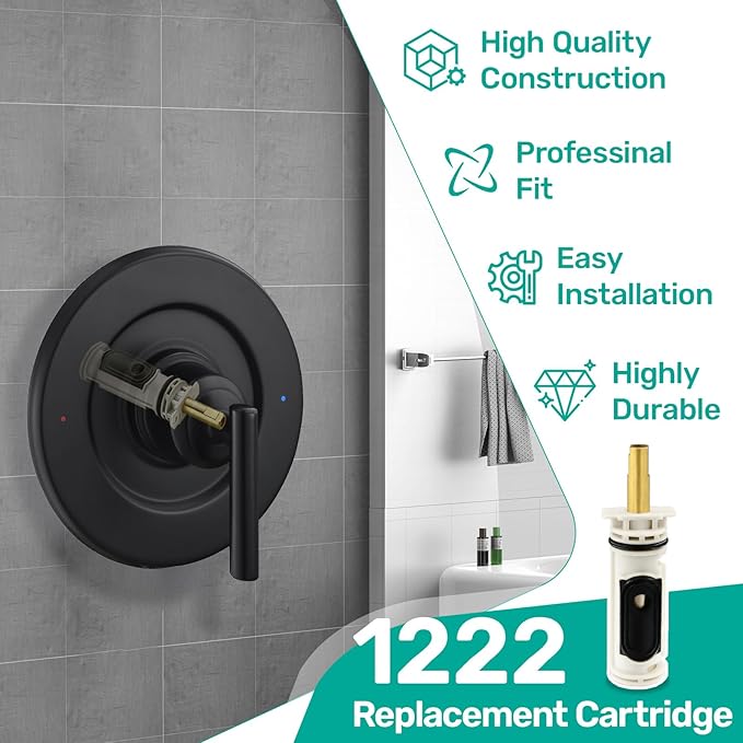 1222 Replacement Cartridge Kit for Moen One Handle Posi Temp Faucet, Compatible Moen Shower Faucet Repair Kit, Inlcuding 104421 Removal Tool and 116653 Handle Adapter