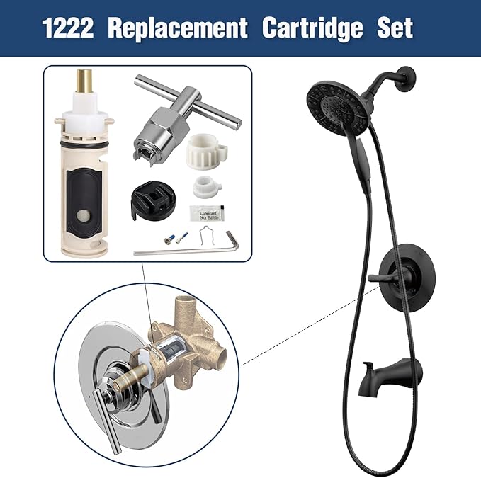 Moon 1222 Replacement Cartridge for Shower Cartridge Replacement with 116633 Shower Handle Adapter and 104421 Moen Cartridge Removal Tool,Leak-Proof Design & Easy to Install（1 set)