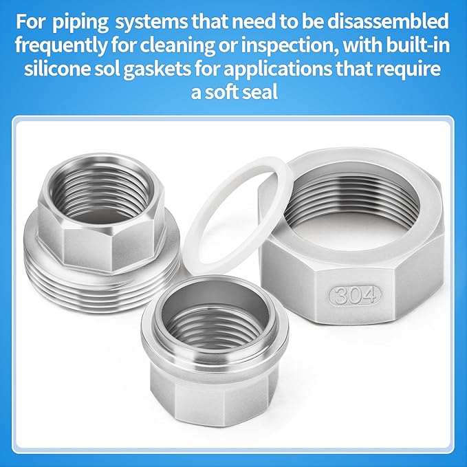 ChillWaves 304 Stainless Steel Cast Pipe Fitting, Union，3/4" NPT Female，Thread Adapter(2-PACK)
