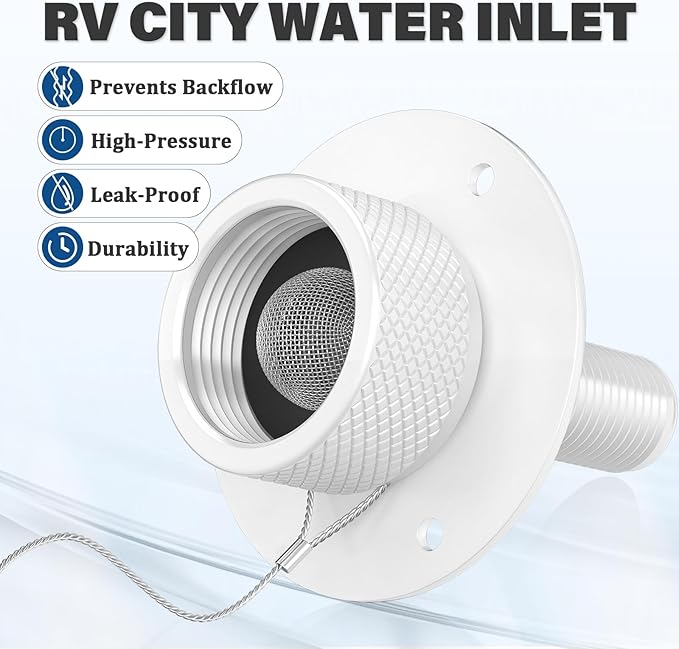 2 Pack All Metal RV City Water Inlet with Check Valve RV Water Inlet -rv Water Fill Inlet Leak Proof & Universal Fit for RV Camper Motorhome Trailer Marine -White