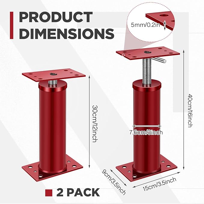 4 Pcs House Jacks for Leveling, Adjustable Jack Post 12"-16" Basement Floor Jack, Supports Stabilizer Screw Jacks for House Foundation, Stairs, Porches, Roof Beams, Load Capacity 11023 Lbs