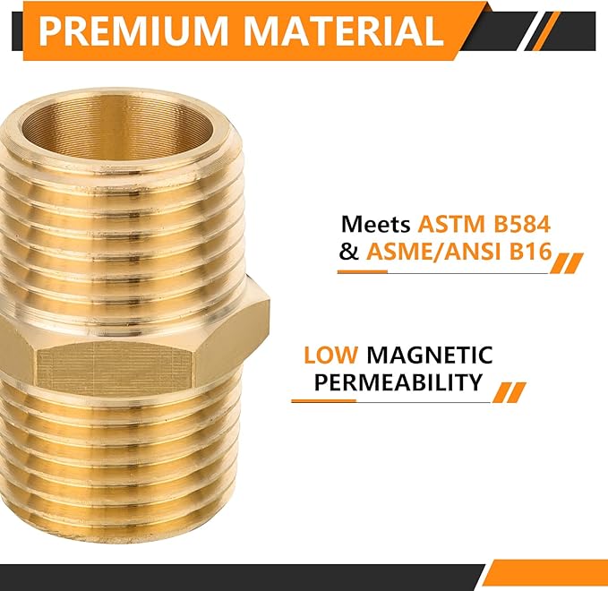 30-PCs HeSun Brass Hex Nipple Pipe Fitting, 1/2" NPT Male x 1/2" NPT Male Nipple Pipe Adapter(NPT013-30)