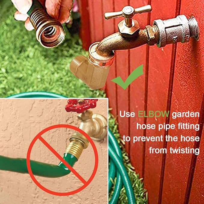 Joywayus 90-Degree Male Elbow Garden Hose Pipe Fitting Forged Brass Right Angle 3/4" GHT Male x 3/4" GHT Male (Pack of 2)