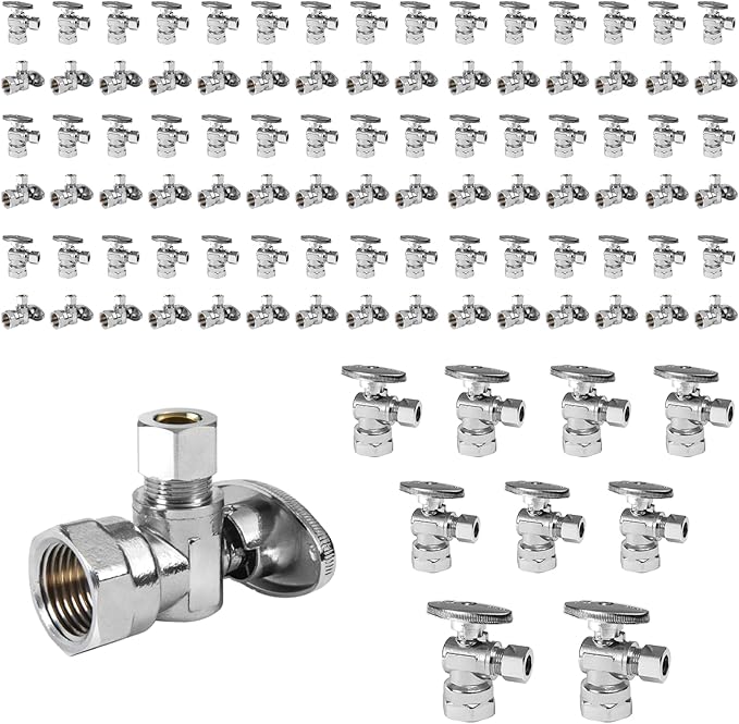 100-Pack Foskan 1/4 Turn Shut off Valve,Angle Stop Valve 3/8" OD x 1/2" FIP,Chrome Plated Brass