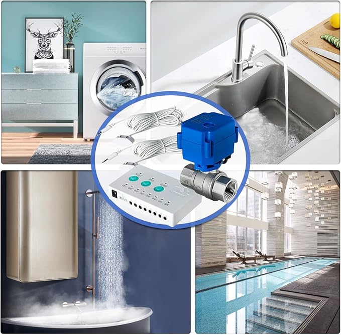 iSpring LS43 Water Leak Detector Alarm System, Automatic Shut-Off Valve and 2 Detection Sensors, Connects Up to 8 Sensor to Prevent Flooding, 3/4" NPT